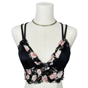 PINK Victoria’s Secret Floral Lace Bralette Medium Strappy Black Pink Y2k